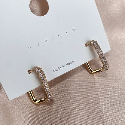 Geometric Square Crystal CZ Big Huggies Hoop Earrings - Different Sizes