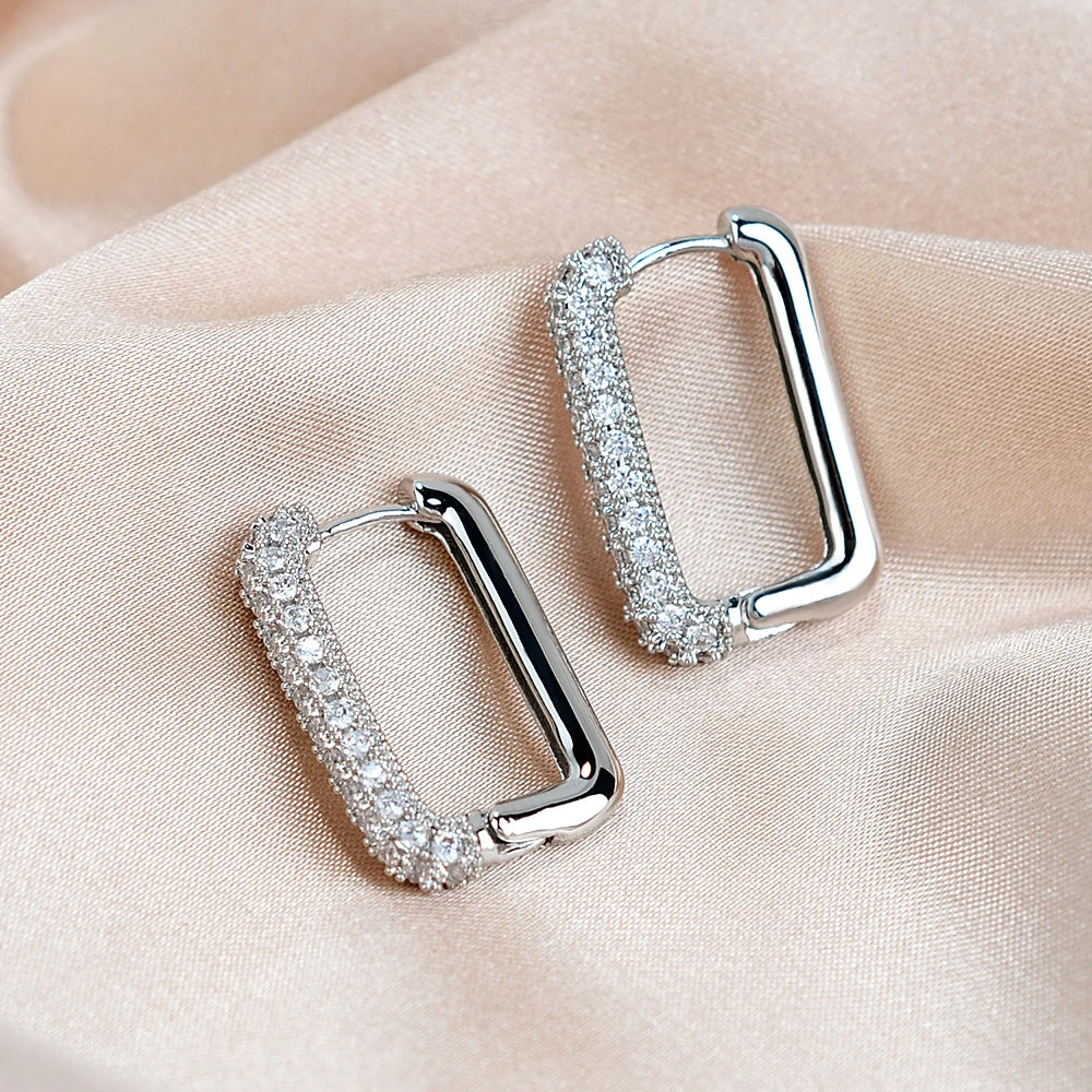 Geometric Square Crystal CZ Big Huggies Hoop Earrings - Different Sizes