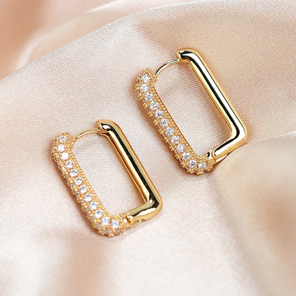 Geometric Square Crystal CZ Big Huggies Hoop Earrings - Different Sizes