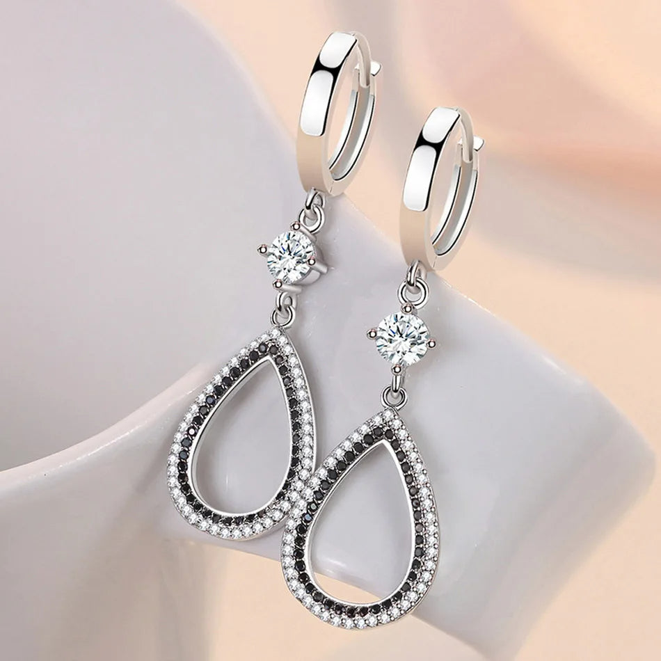 Water Drop Black Zircon Earrings