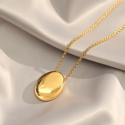 Oval Pendant Stainless Steel Gold Color Long Necklace