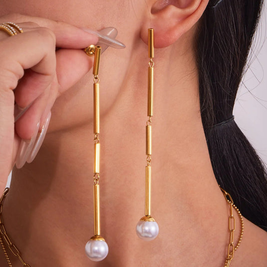 Orbiter Rod & Pearl Drops Earrings