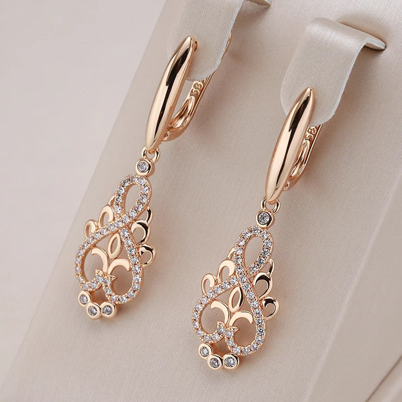 Crystal Flower Dangle Earrings - Rose Gold