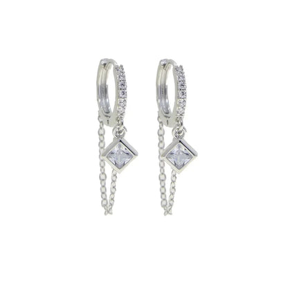 Geo-Chain Dangle Hoop Earrings