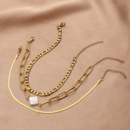 Three Layers with Heart Pearl or Square Pearl Anklet