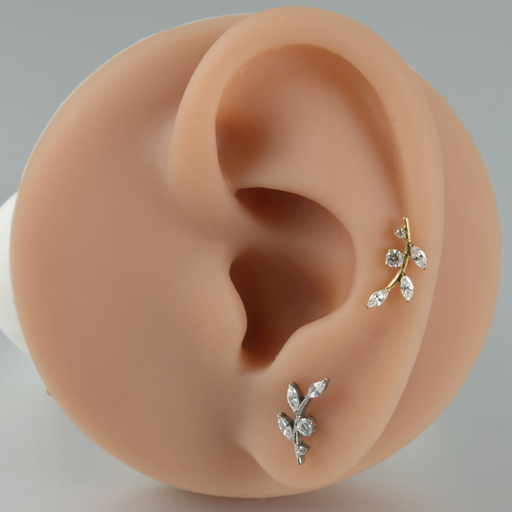 G23 Flower Ear Piercing Stud Titanium with AAA Cubic Zircon , Flat Back Earrings ( One Piece )