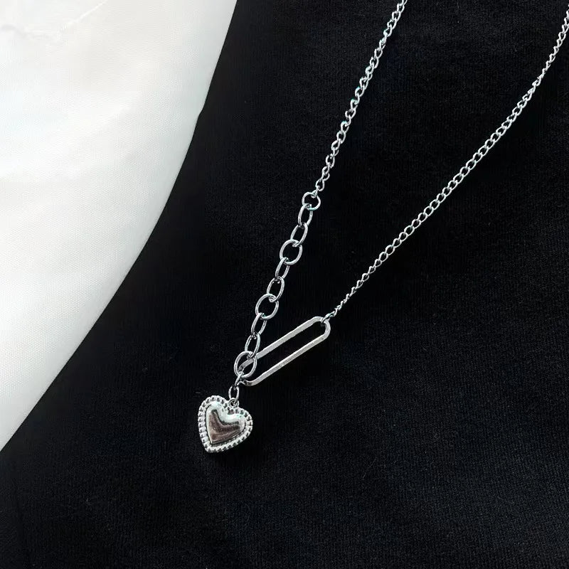 Heart Necklace Simple Silver-color