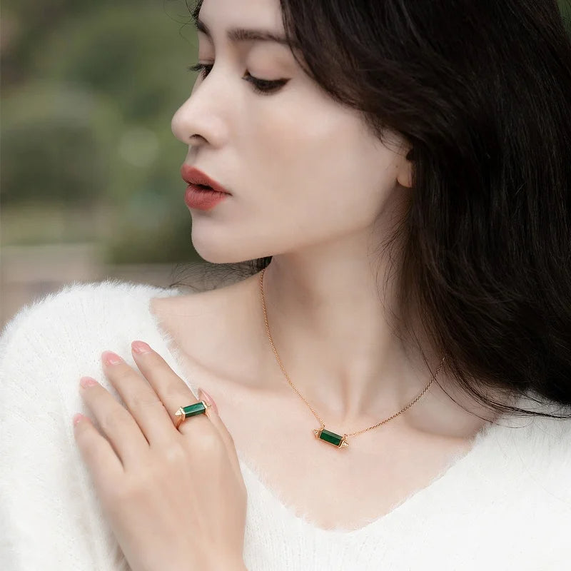 Hexagon Malachite Necklace & Ring Set