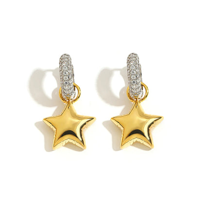 Eight - Trend Micro Inlaid Zircon Pentagram Heart or Stars Asymmetric Earrings