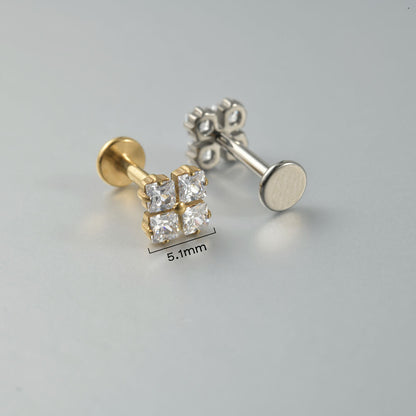 G23 Ear Piercing Stud Titanium with AAA Cubic Zircon , Flat Back Earrings ( One Piece )