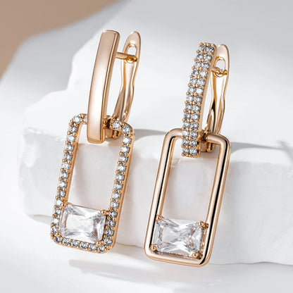 Asymmetrical Long Drop with Crystal Earrings - Rose Gold