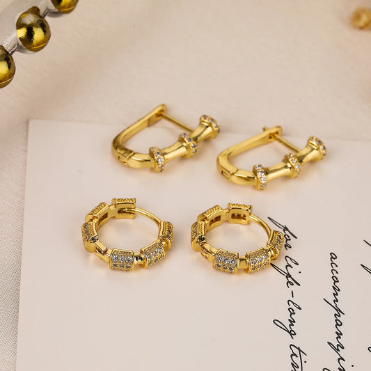 Trendy Gold Color Bamboo Joint Design Hoop Earrings
