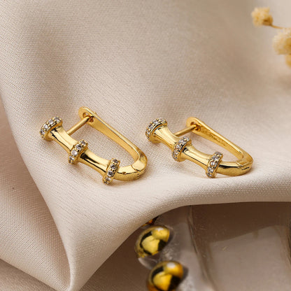Trendy Gold Color Bamboo Joint Design Hoop Earrings