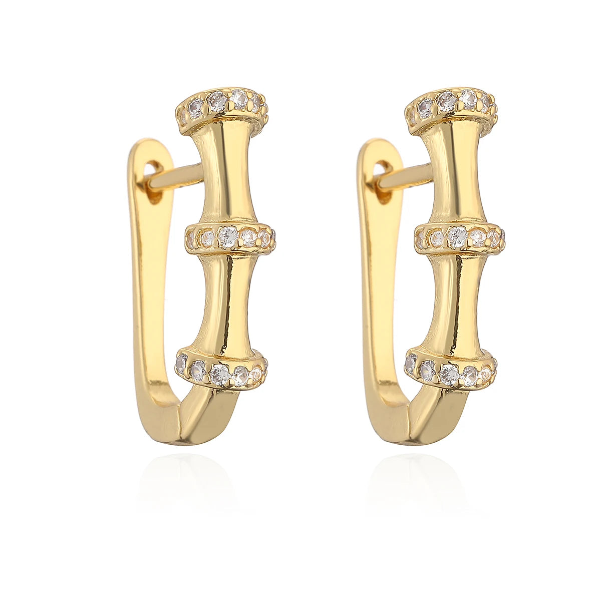 Trendy Gold Color Bamboo Joint Design Hoop Earrings