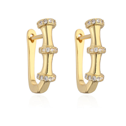 Trendy Gold Color Bamboo Joint Design Hoop Earrings