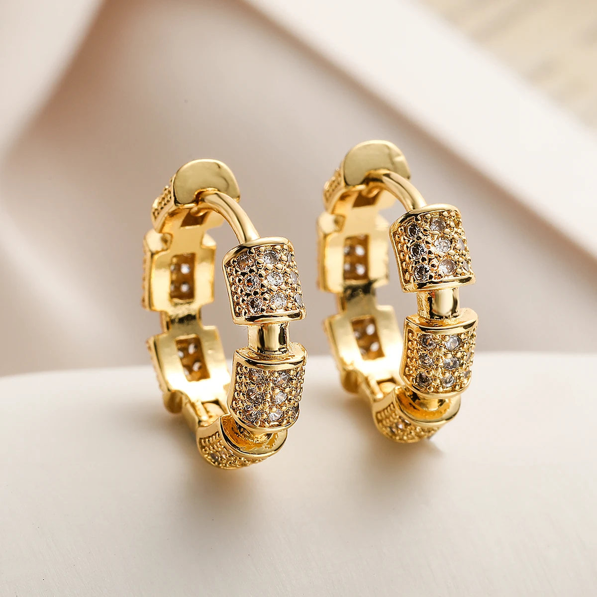 Trendy Gold Color Bamboo Joint Design Hoop Earrings