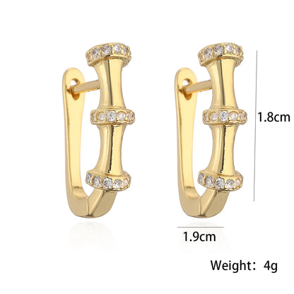 Trendy Gold Color Bamboo Joint Design Hoop Earrings