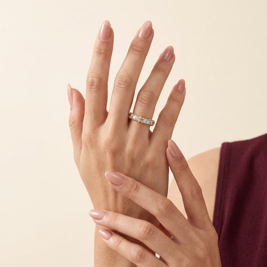 Shimmering Stitch Gold Ring with Sparkle crystal (Adjustable)