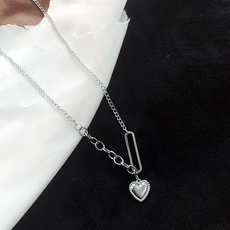 Heart Necklace Simple Silver-color