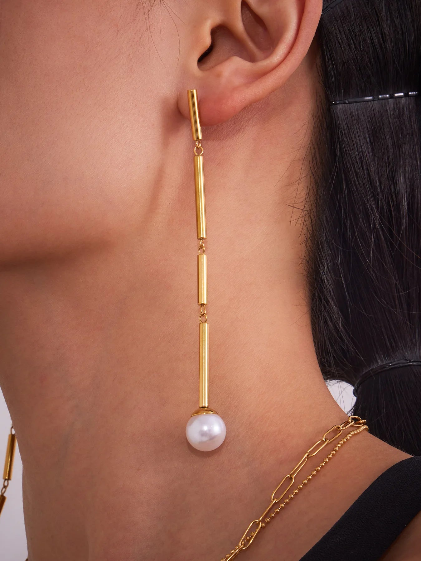 Orbiter Rod & Pearl Drops Earrings