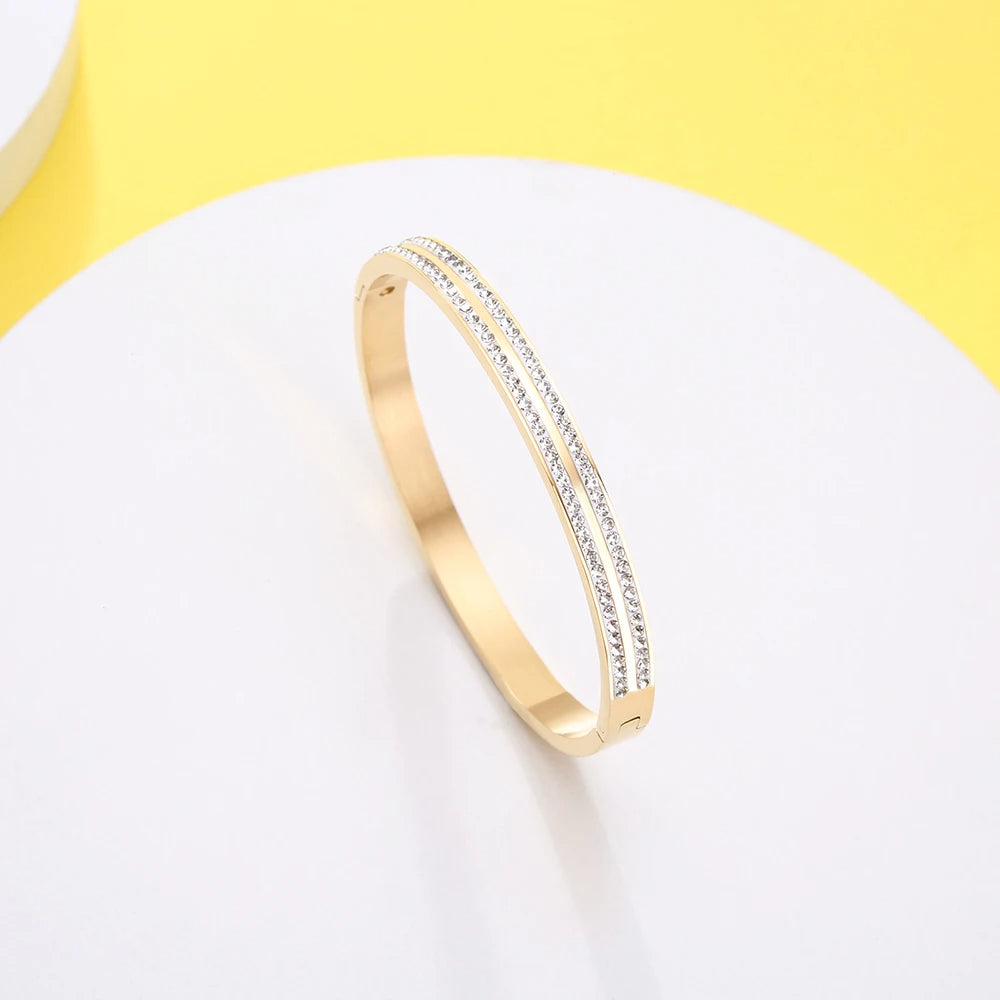 Shiny Zircon Double Row Diamond Bangle