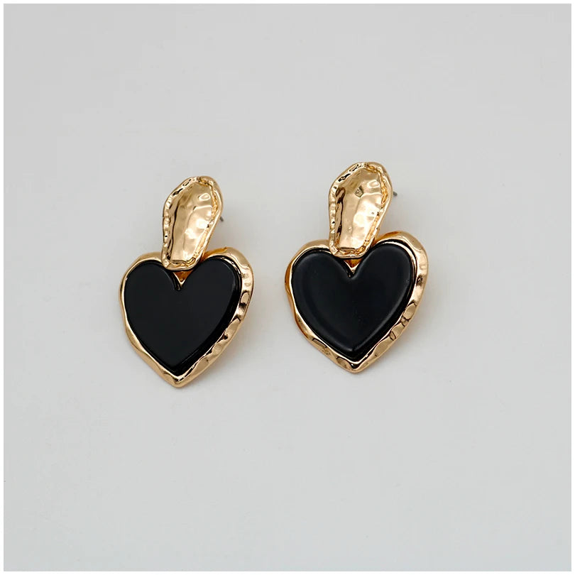 Black Beads Heart Earrings