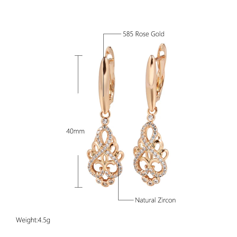 Crystal Flower Dangle Earrings - Rose Gold