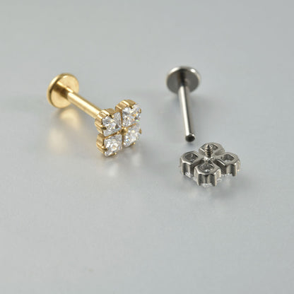 G23 Ear Piercing Stud Titanium with AAA Cubic Zircon , Flat Back Earrings ( One Piece )