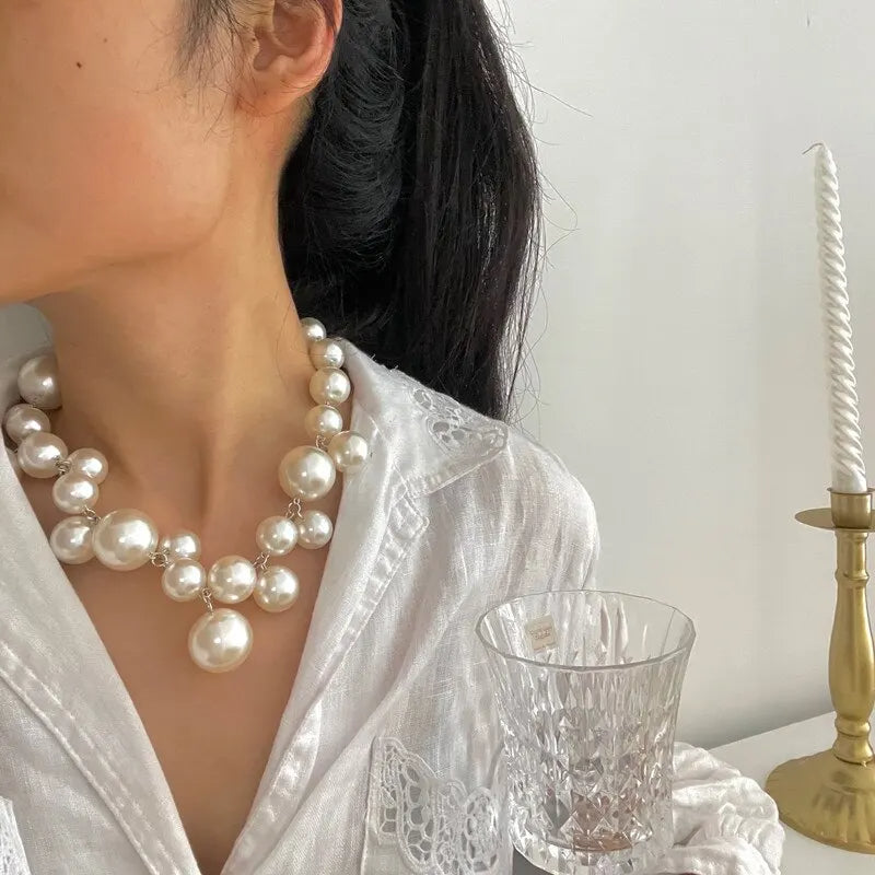 Five Different style of White Imitation Pearl Bead Necklace