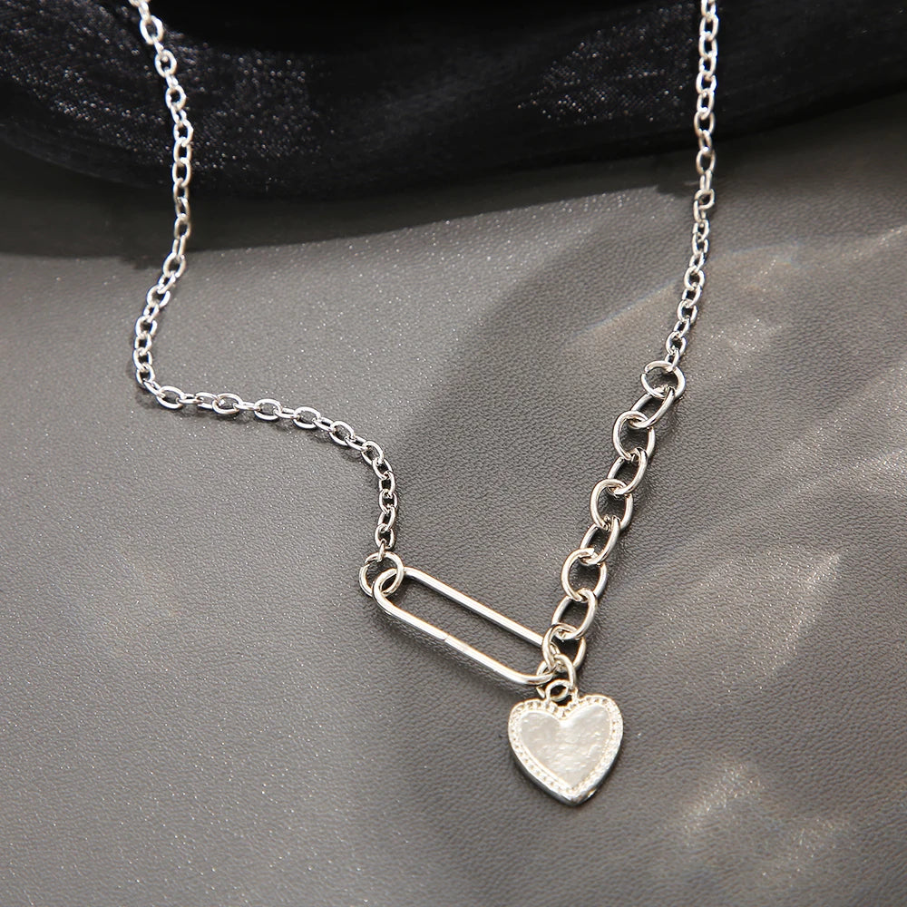 Heart Necklace Simple Silver-color