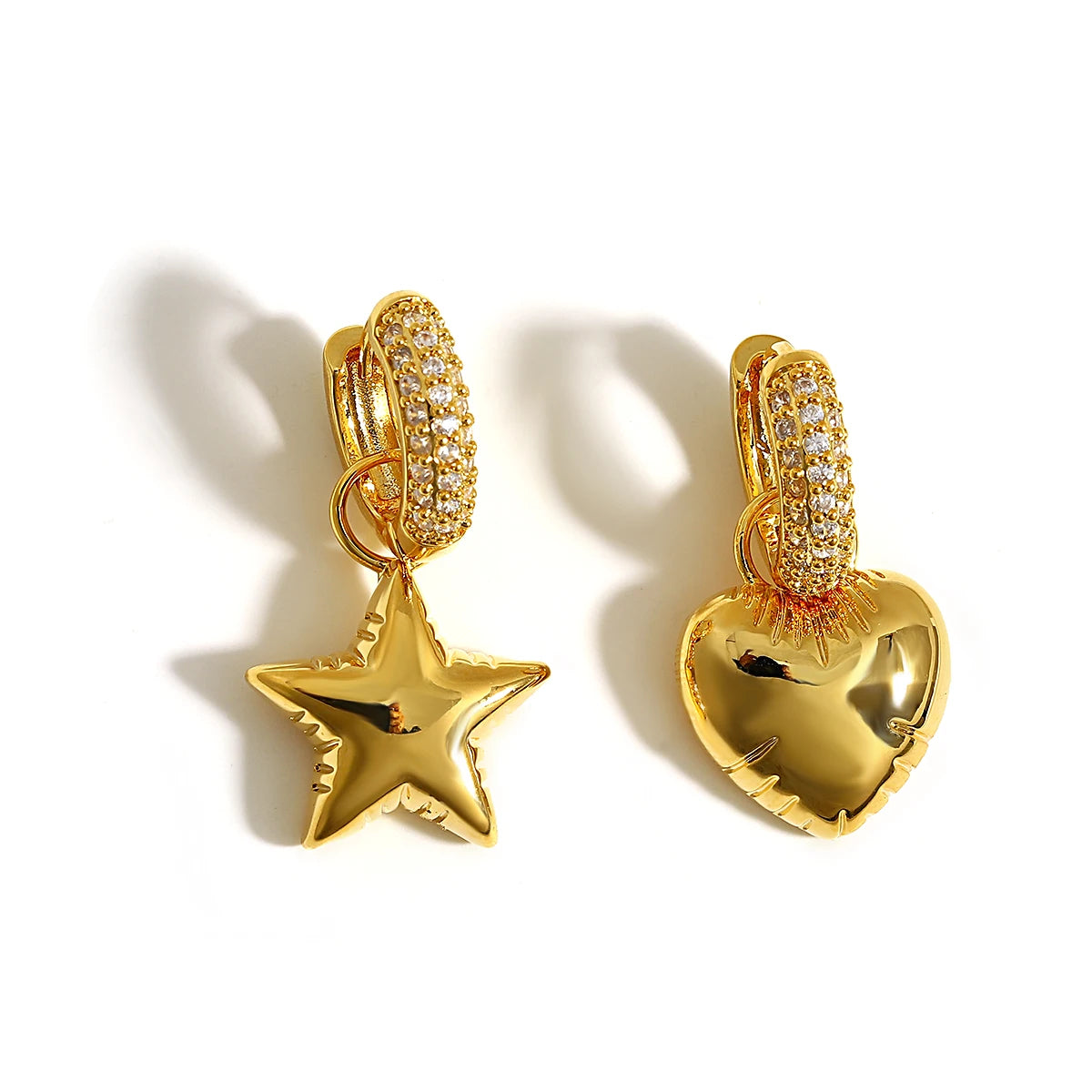 Eight - Trend Micro Inlaid Zircon Pentagram Heart or Stars Asymmetric Earrings