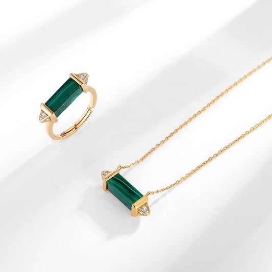 Hexagon Malachite Necklace & Ring Set