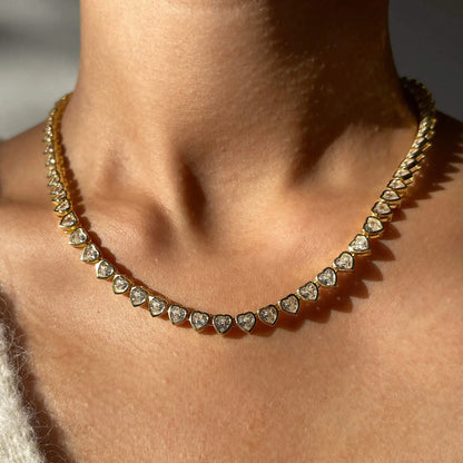 Tennis - Heart Choker Various Shaped Bezel CZ Tennis Necklace