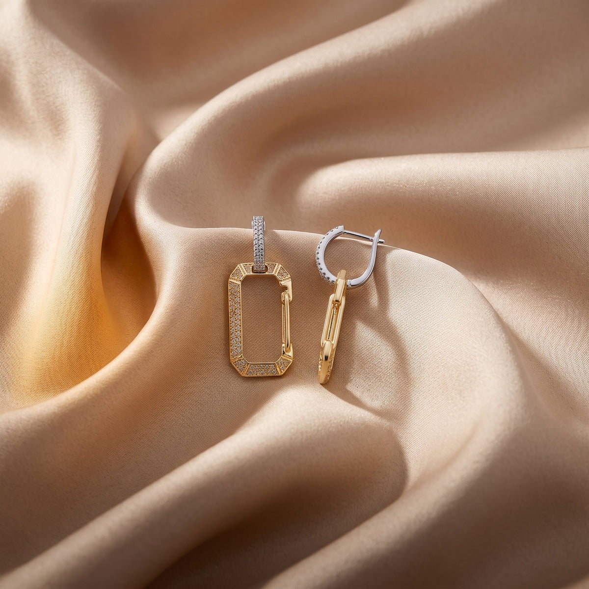 Crystal Ellipse Lock Gold & Silver Earring