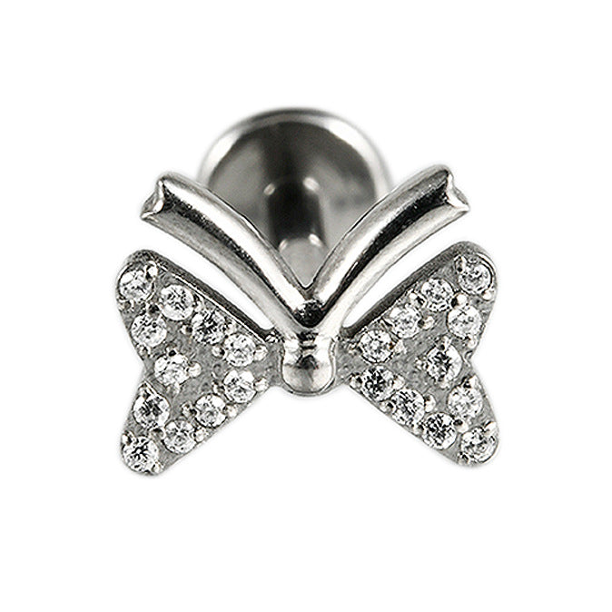 G23 Butterfly Ear Piercing Stud Titanium with AAA Cubic Zircon , Flat Back Earrings ( One Piece )