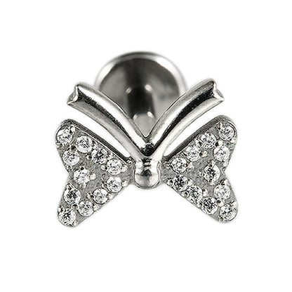 G23 Butterfly Ear Piercing Stud Titanium with AAA Cubic Zircon , Flat Back Earrings ( One Piece )