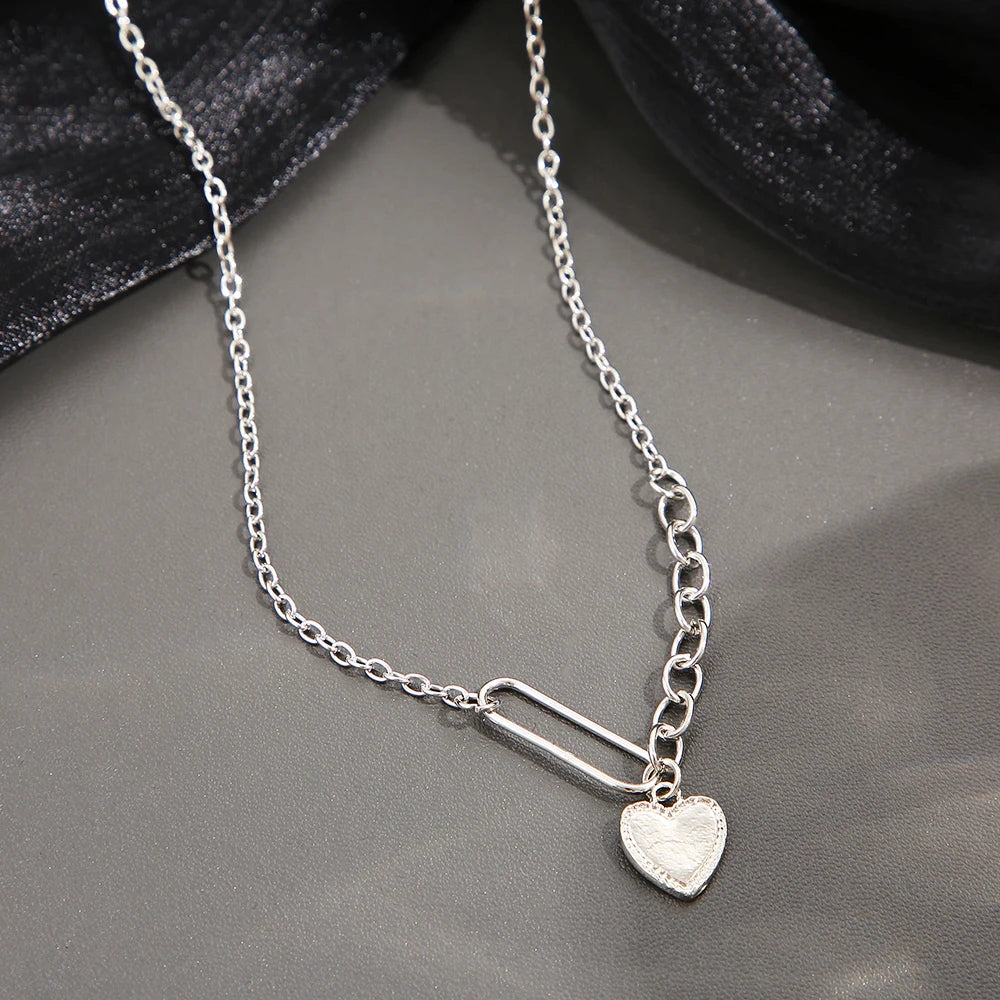 Heart Necklace Simple Silver-color