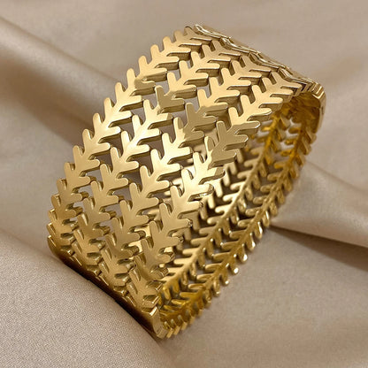 Thick Heavy Leaf Shape Bracelet Bangle