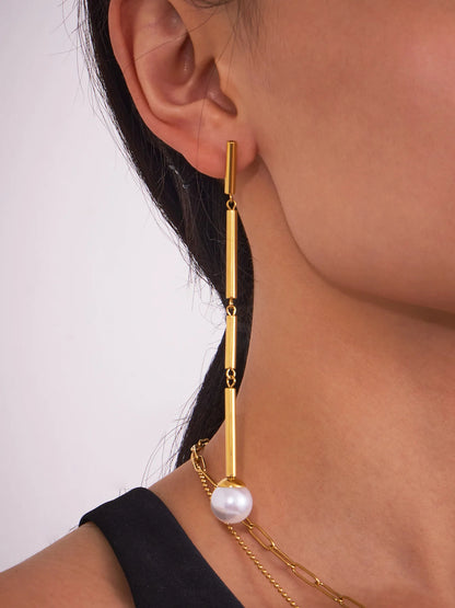 Orbiter Rod & Pearl Drops Earrings