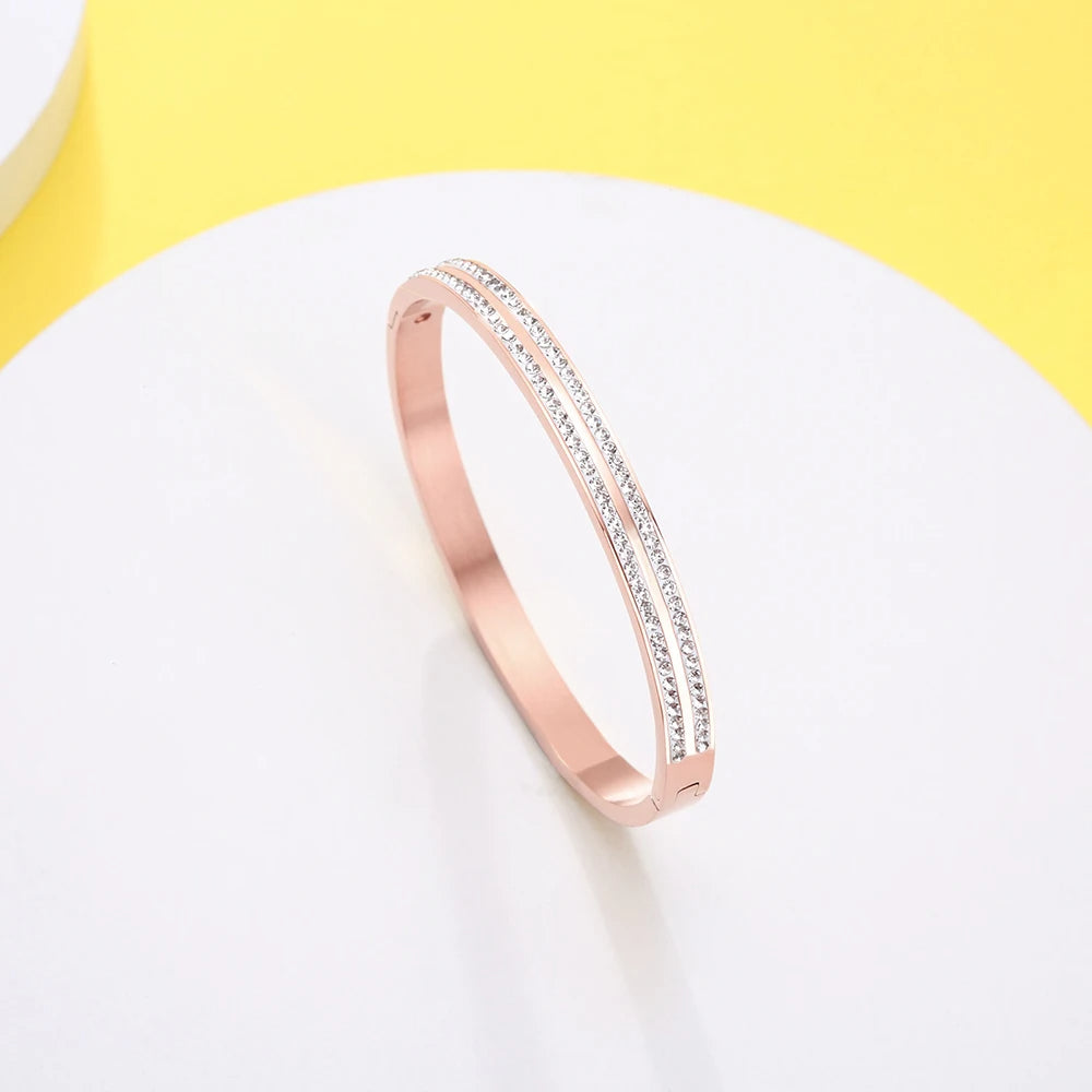 Shiny Zircon Double Row Diamond Bangle