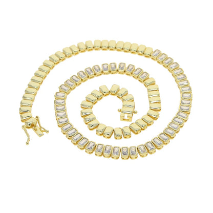 Tennis - Rectangle Choker Various Shaped Bezel CZ Tennis Necklace