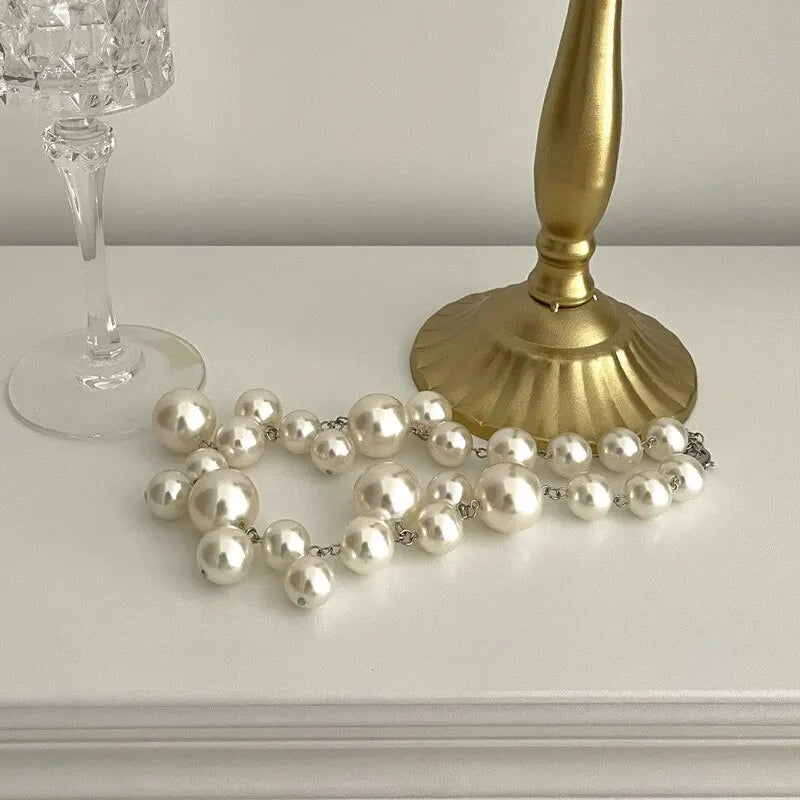 Five Different style of White Imitation Pearl Bead Necklace