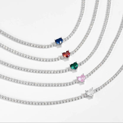 Set of diamond necklaces with colored gemstones on a white background, branded 'FUAMAY'.