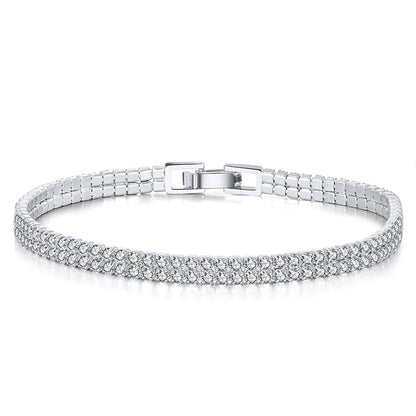 Tennis 2 Raws Cubic Zirconia Bracelet Length 18cm(7inches)