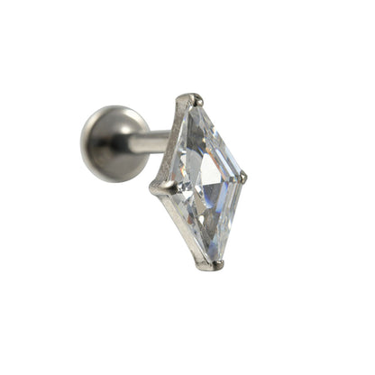 G23 Daimond Shape  Ear Piercing Stud Titanium with AAA Cubic Zircon , Flat Back Earrings ( One Piece )