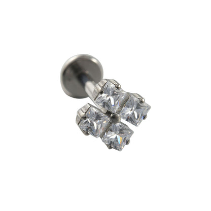 G23 Ear Piercing Stud Titanium with AAA Cubic Zircon , Flat Back Earrings ( One Piece )