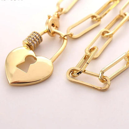 Open Heart Lock Pendant Necklace and Bracelets Set( 3 Pieces )