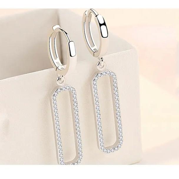 Long Square Dangle Silver Earrings