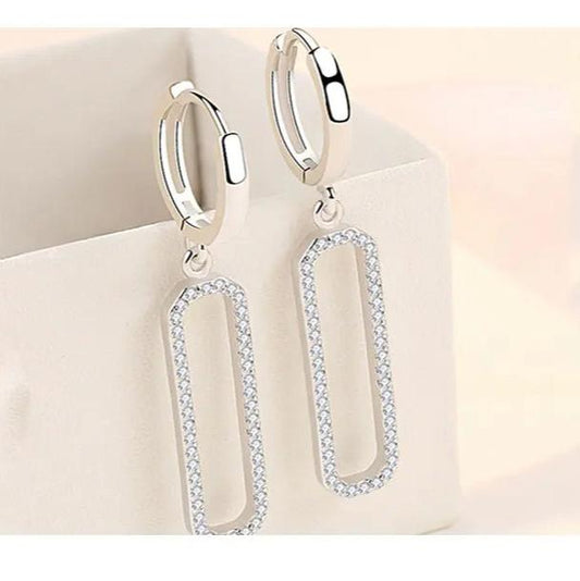 Long Square Dangle Silver Earrings