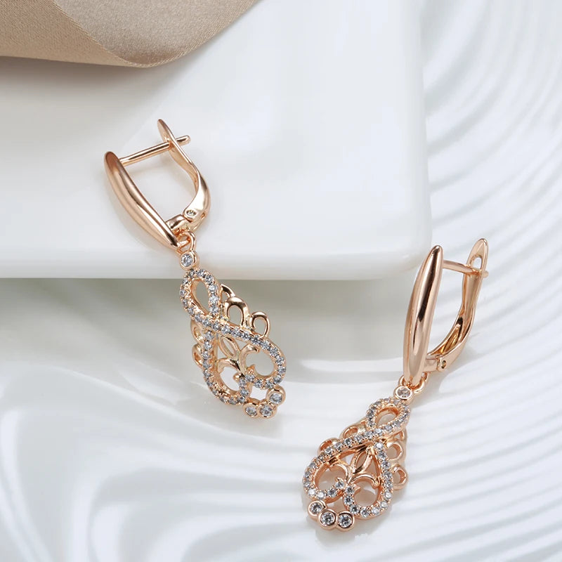 Crystal Flower Dangle Earrings - Rose Gold